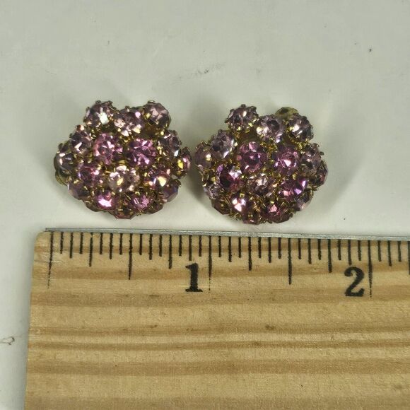 Regency Pink Rhinestone Butterfly Pin w/Matching Earrings Vintage Goldtone - Picture 9 of 16